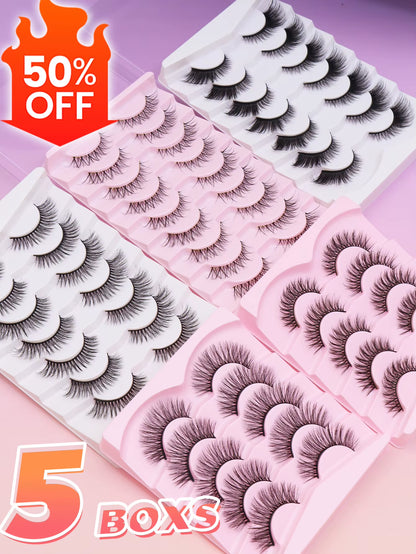 5 Pairs Cat Eye Lashes Faux Mink Eyelashes Winged End Eye Elongated Eyelashes Natural Long Manga Lashes Fake Lashes Makeup