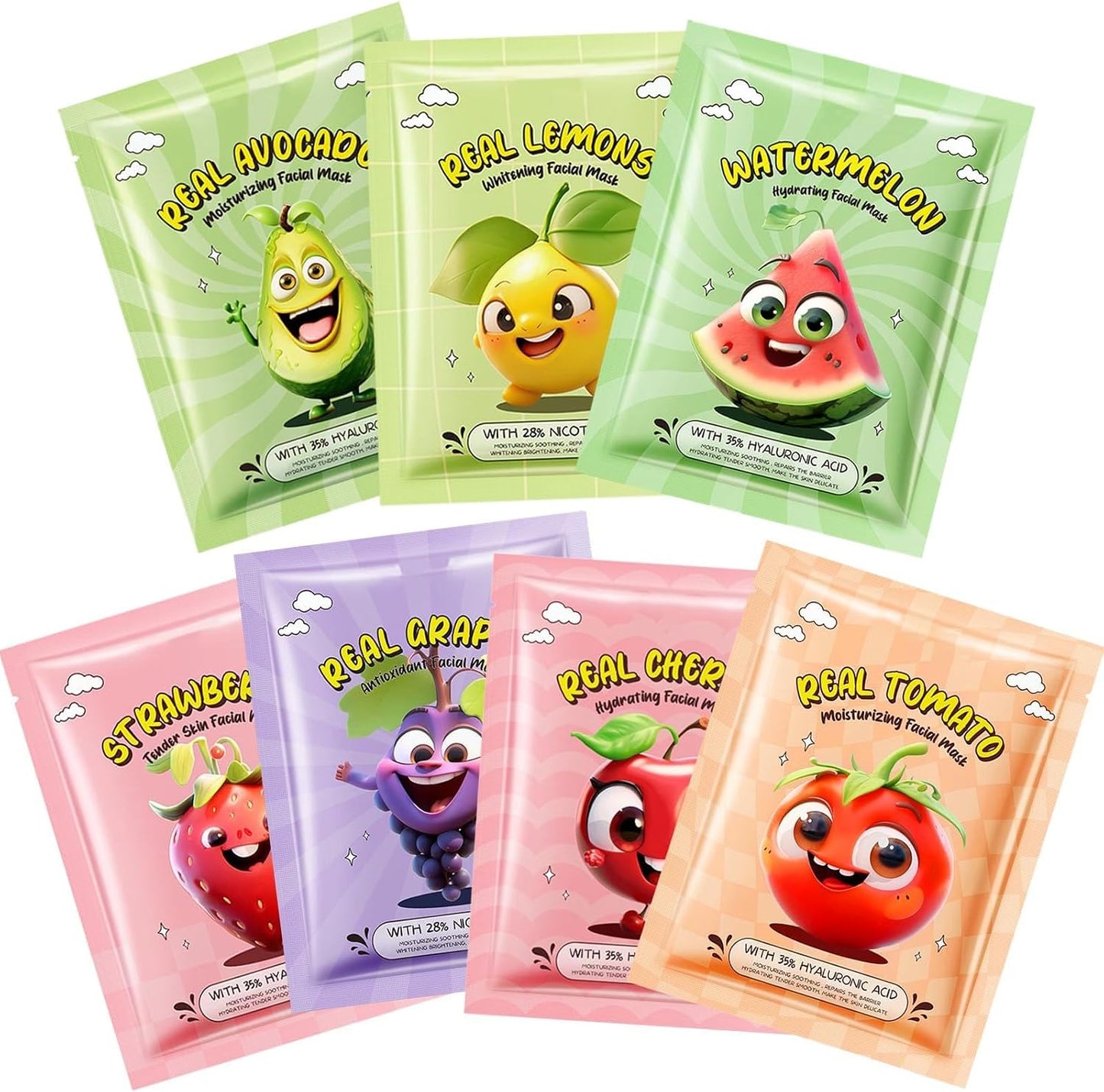 Masque Visage Au Fruit, Beauté De Masque Visage Tissu Hydratant, Coréen Masque De Réparation De La Peau, Vegan Masque De Visage Biologique, Hydratation Profonde, 7 Pieases