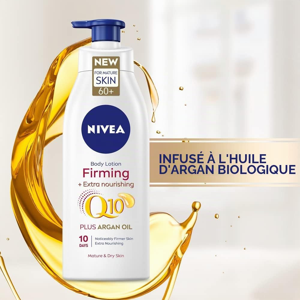 Q10 60+ Lotion Corporelle Pour Peaux Matures (400 Ml), Crème Raffermissante Nourrissante Avec Q10 Et Huile D'Argan, Crème Hydratante  72H Pour Peaux Vieillissantes Et Matures