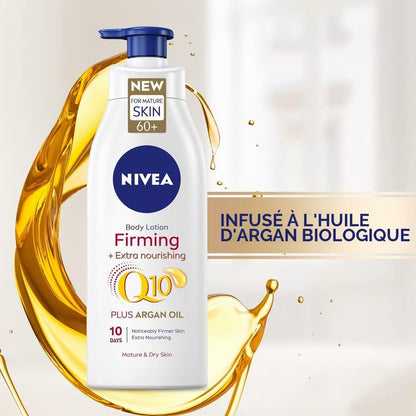 Q10 60+ Lotion Corporelle Pour Peaux Matures (400 Ml), Crème Raffermissante Nourrissante Avec Q10 Et Huile D'Argan, Crème Hydratante  72H Pour Peaux Vieillissantes Et Matures