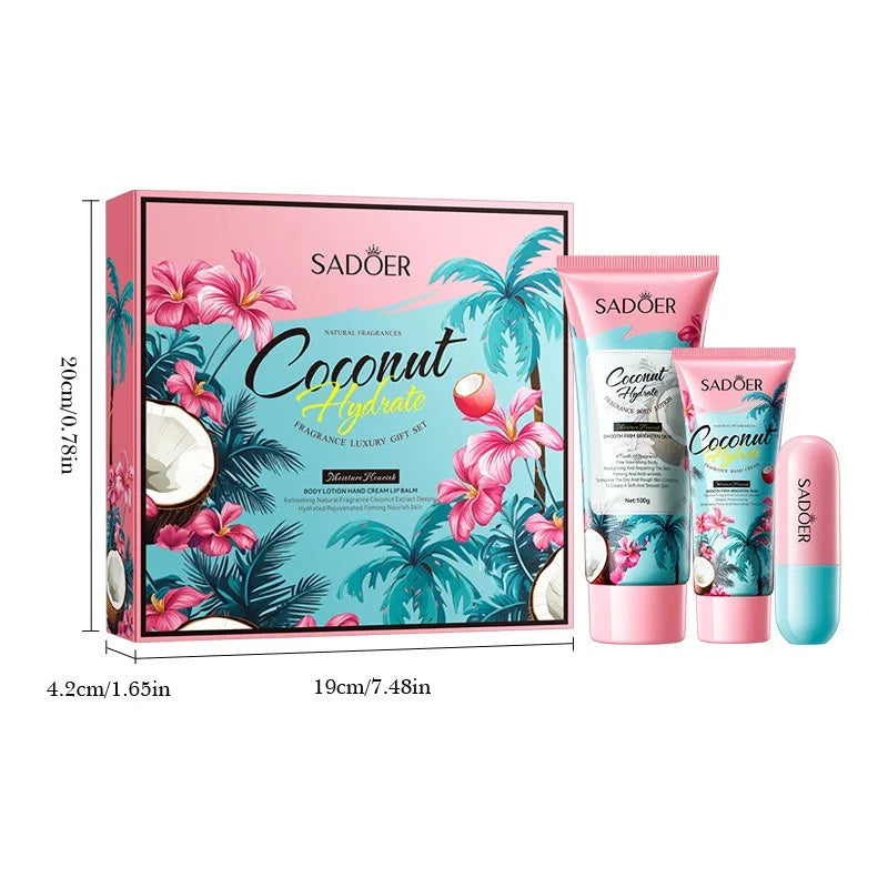 Coconut Fragrance Gift Set Hand Cream Body Lotion Lip Balm Combination Deeply Nourish Rough Skin Skincare Set