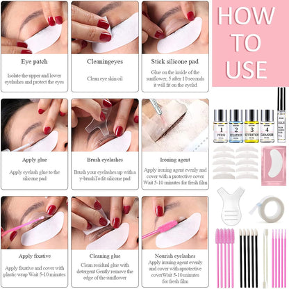 Kit De Levage De Cils Semi-Permanent, Comprend Des Coussinets En Silicone, Un Liquide De Nettoyage, Des Outils De Maquillage Naturels Pour Les Yeux Courbés, Pour Salon De Bricolage, Fêtes, 5