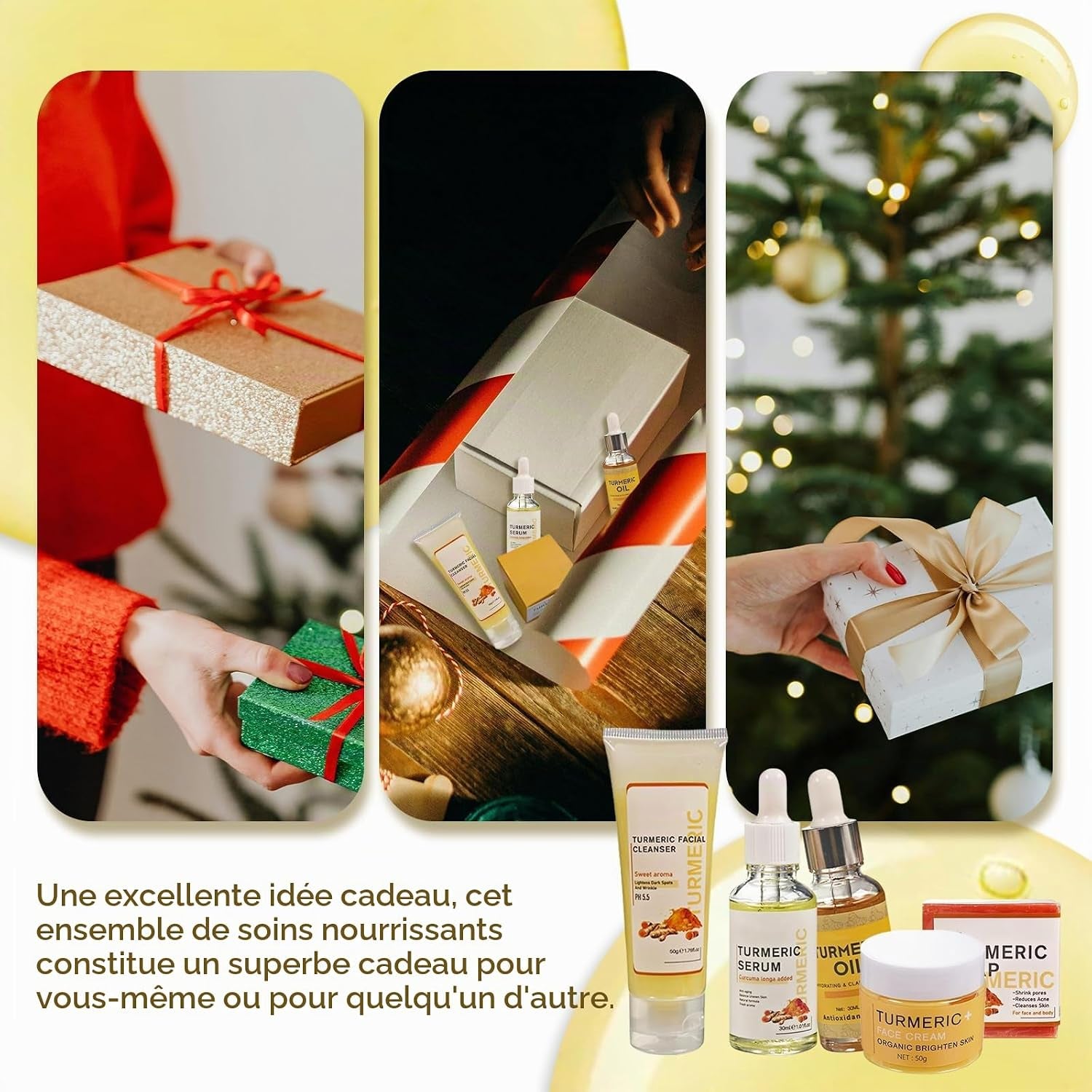 Soins Pour Le Visage À La Curcuma, 5 Produits Skincare Coffret Beauté Femme Avec Nettoyant, Huile De Curcuma, Serum Hydratant Visage, Creme Visage, Savon Au Curcuma, Coffret Cadeau Femme